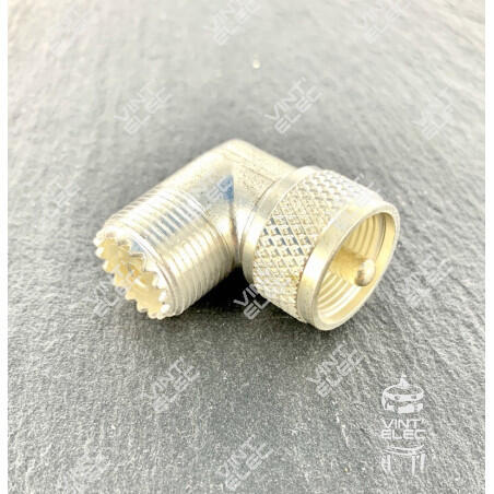 ADAPTATEUR PL259 MÂLE-FEMELLE COUDÉE- VERSION ARGENTÉ